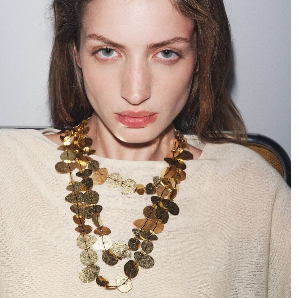 Zara NWT metal plate waterfall necklace 4736/238